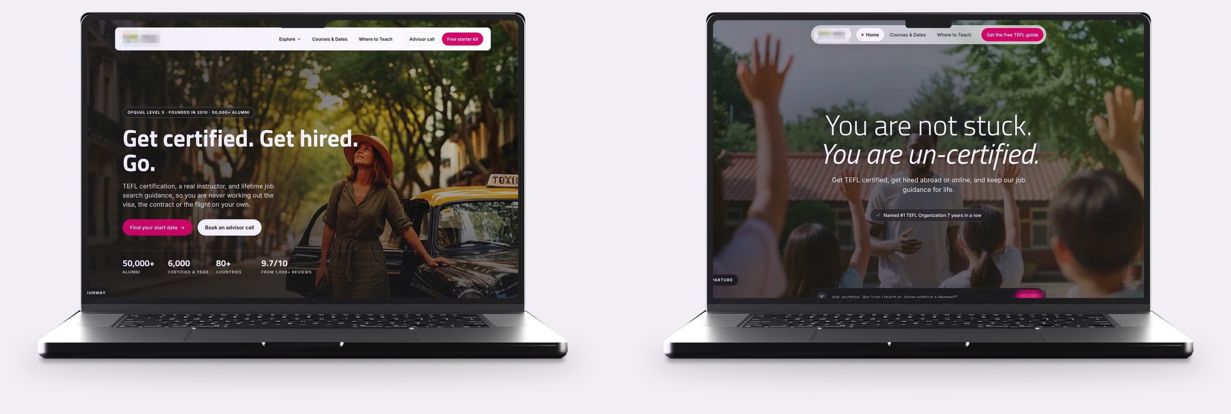 Two website concepts on laptops: Runway and Departure